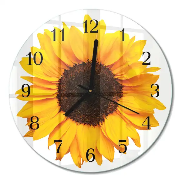 Runde wanduhr aus glas Sonnenblume