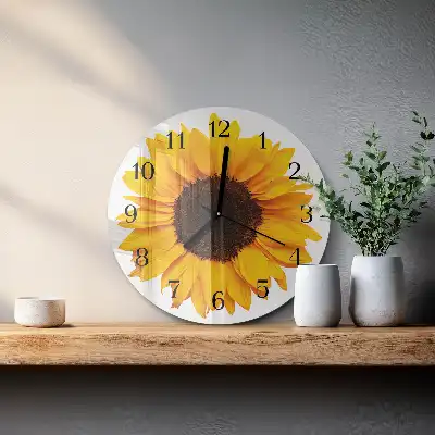 Runde wanduhr aus glas Sonnenblume