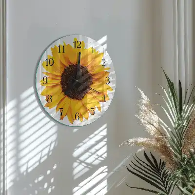 Runde wanduhr aus glas Sonnenblume