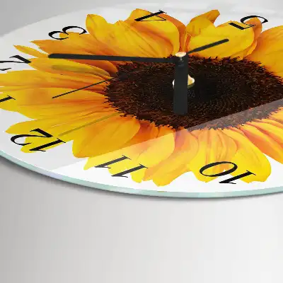 Runde wanduhr aus glas Sonnenblume