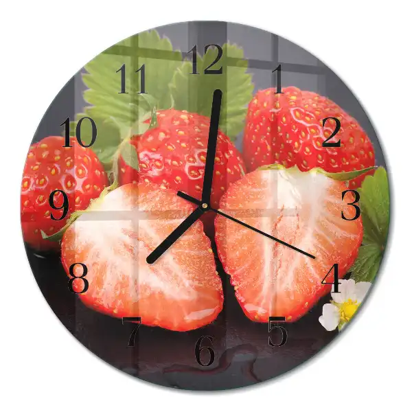 Wanduhr glas rund Erdbeeren