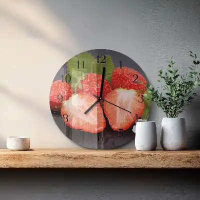 Wanduhr glas rund Erdbeeren