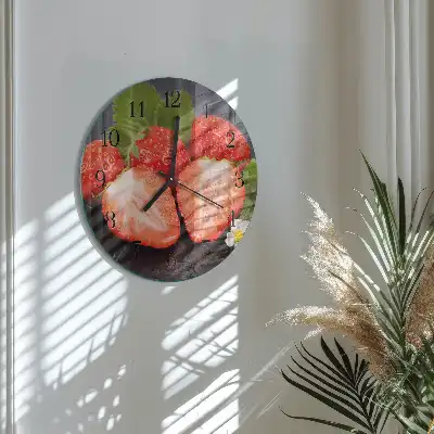 Wanduhr glas rund Erdbeeren
