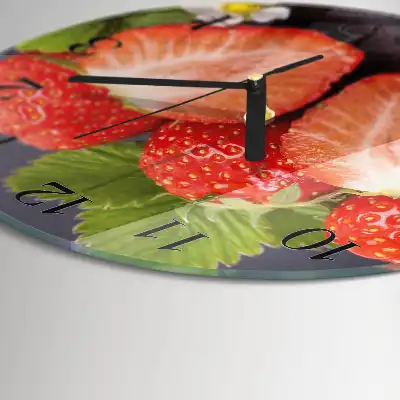 Wanduhr glas rund Erdbeeren