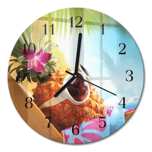 Runde wanduhr aus glas Ananas