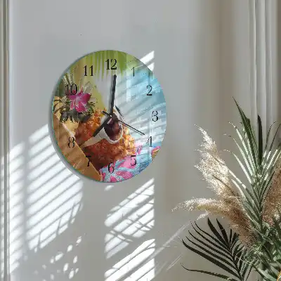 Runde wanduhr aus glas Ananas