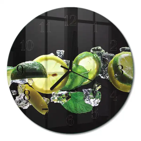 Glas wanduhr mit motiv rund Zitrone und Limette