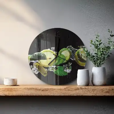 Glas wanduhr mit motiv rund Zitrone und Limette