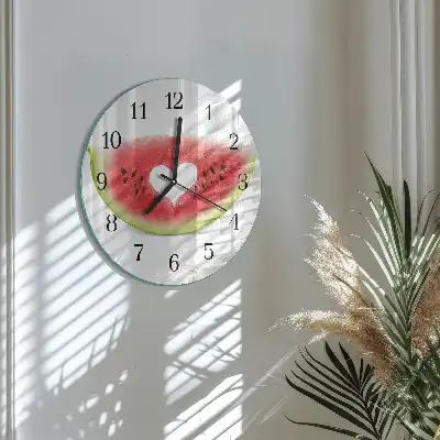 Runde wanduhr aus glas Wassermelone