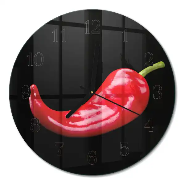 Runde wanduhr aus glas Chilischoten