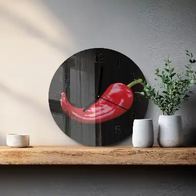 Runde wanduhr aus glas Chilischoten