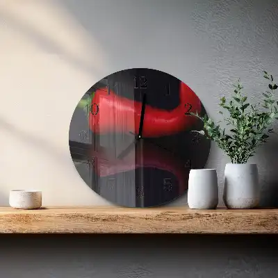 Wanduhr glas rund Chilischoten