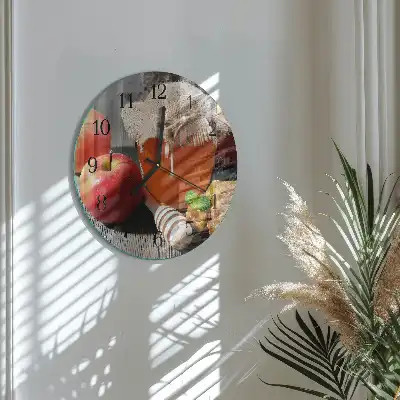 Runde wanduhr aus glas Honigapfel