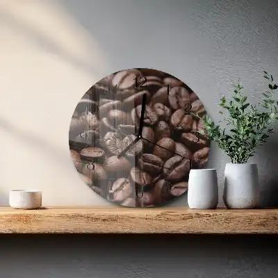 Runde wanduhr aus glas Kaffeebohnen