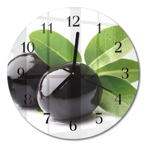 Runde wanduhr aus glas Oliven