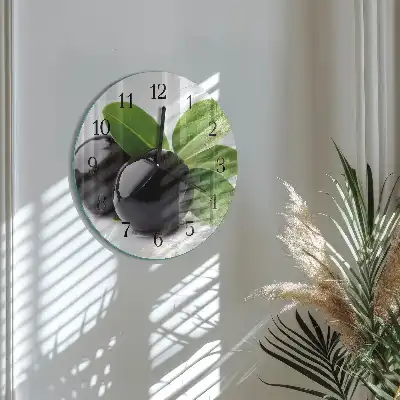Runde wanduhr aus glas Oliven