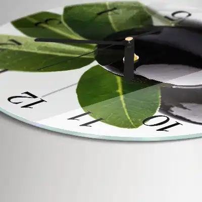 Runde wanduhr aus glas Oliven