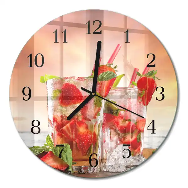 Wanduhr glas rund Erdbeeren