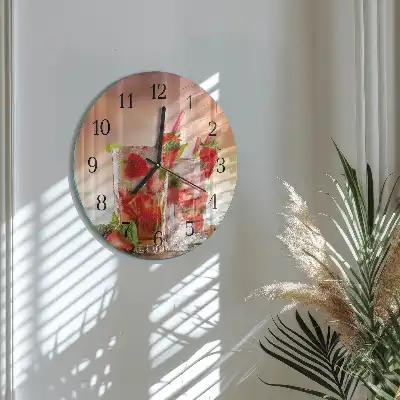 Wanduhr glas rund Erdbeeren