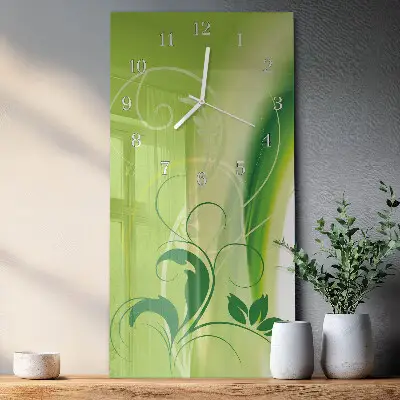 Vertikale glas wanduhr Blumenmuster