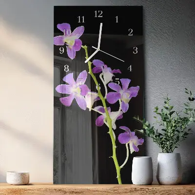 Vertikale glas wanduhr Blumen