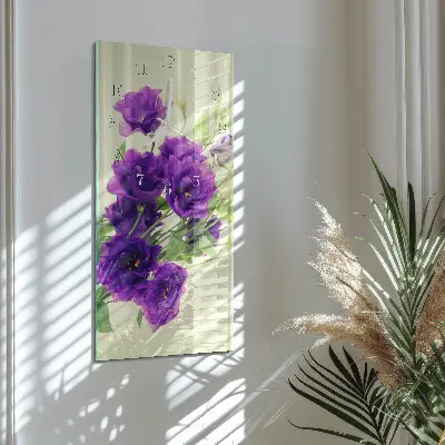 Vertikale glas wanduhr Blumen