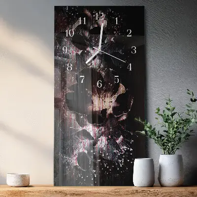Vertikale glas wanduhr Blumen