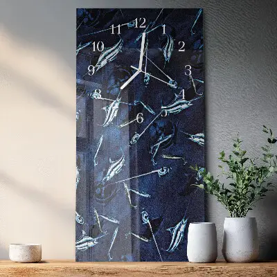 Vertikale glas wanduhr Fisch