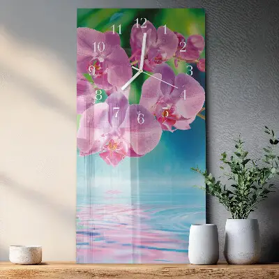 Vertikale glas wanduhr Orchideen