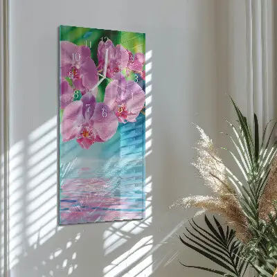 Vertikale glas wanduhr Orchideen