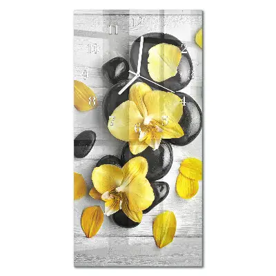 Vertikale glas wanduhr Blumen Steine