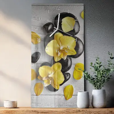 Vertikale glas wanduhr Blumen Steine