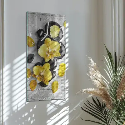 Vertikale glas wanduhr Blumen Steine
