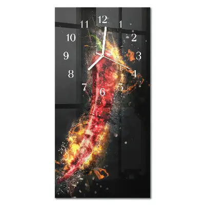 Vertikale glas wanduhr Scharfe Paprika