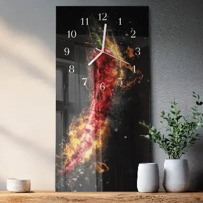 Vertikale glas wanduhr Scharfe Paprika