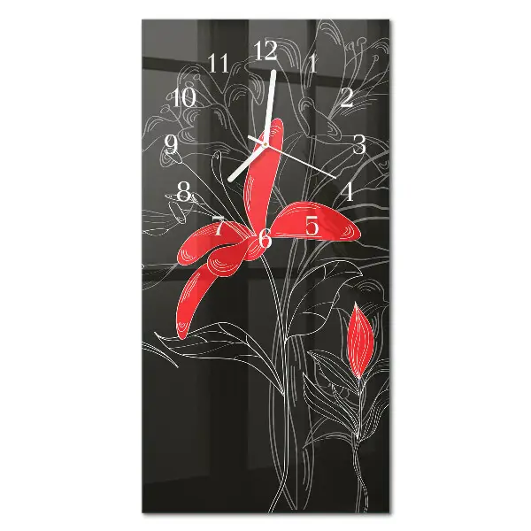 Vertikale glas wanduhr Blumen