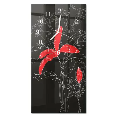 Vertikale glas wanduhr Blumen