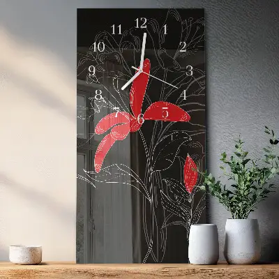Vertikale glas wanduhr Blumen