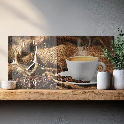Horizontale glas wanduhr Kaffeebohnen