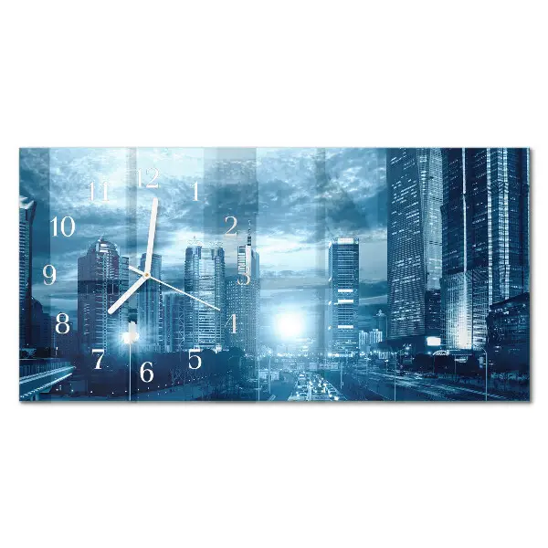 Horizontale glas wanduhr Nachtmetropole