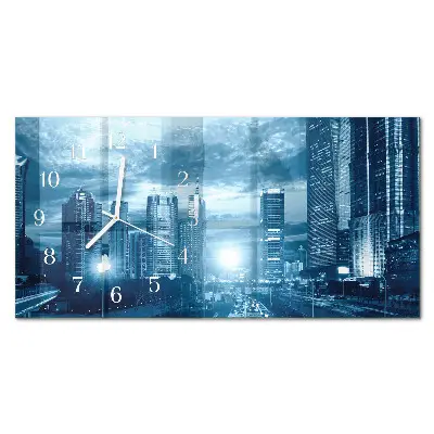 Horizontale glas wanduhr Nachtmetropole