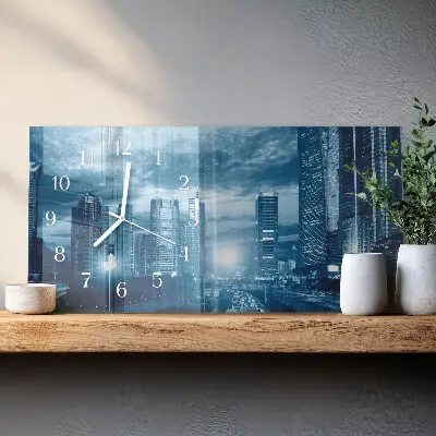 Horizontale glas wanduhr Nachtmetropole
