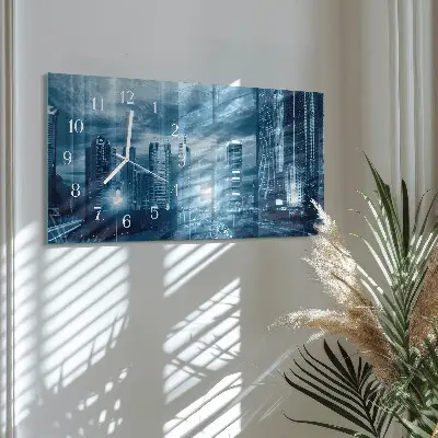Horizontale glas wanduhr Nachtmetropole