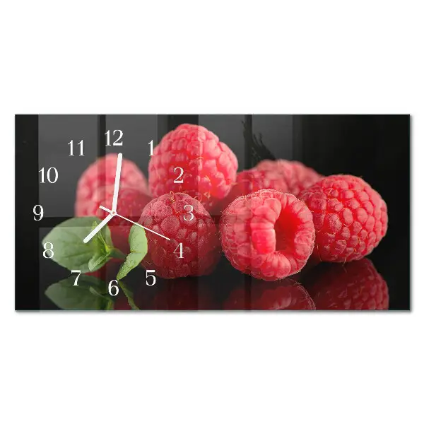 Glas wanduhr mit motiv horizontal Himbeeren vom Strauch
