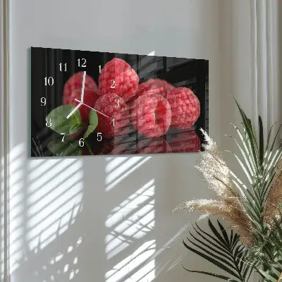 Glas wanduhr mit motiv horizontal Himbeeren vom Strauch