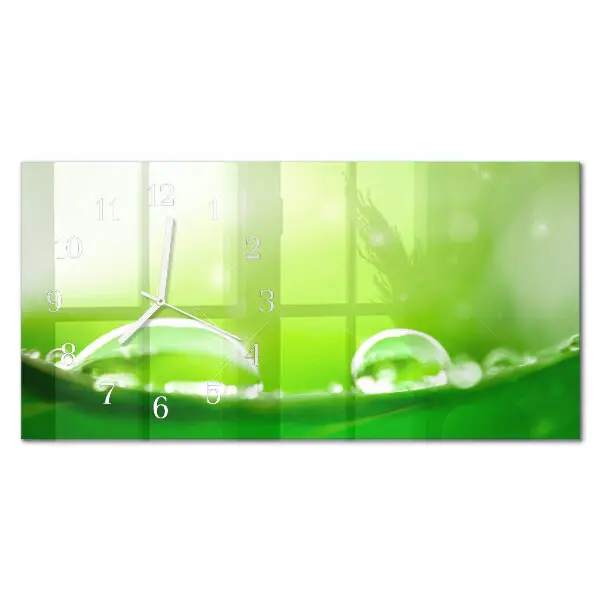 Horizontale glas wanduhr Tropfen auf einem Blatt