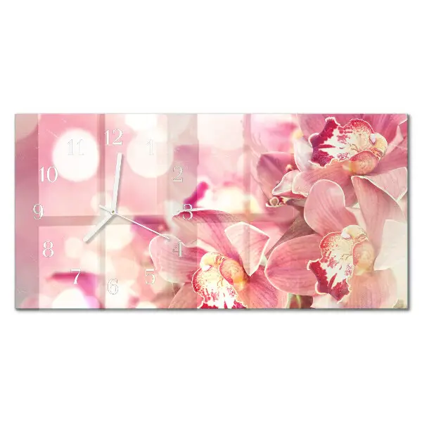 Horizontale glas wanduhr Orchideen