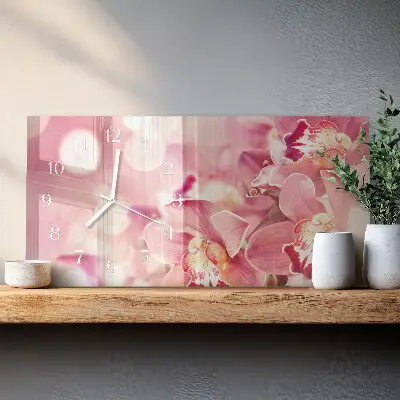 Horizontale glas wanduhr Orchideen