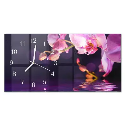 Horizontale glas wanduhr Orchidee