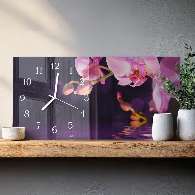 Horizontale glas wanduhr Orchidee